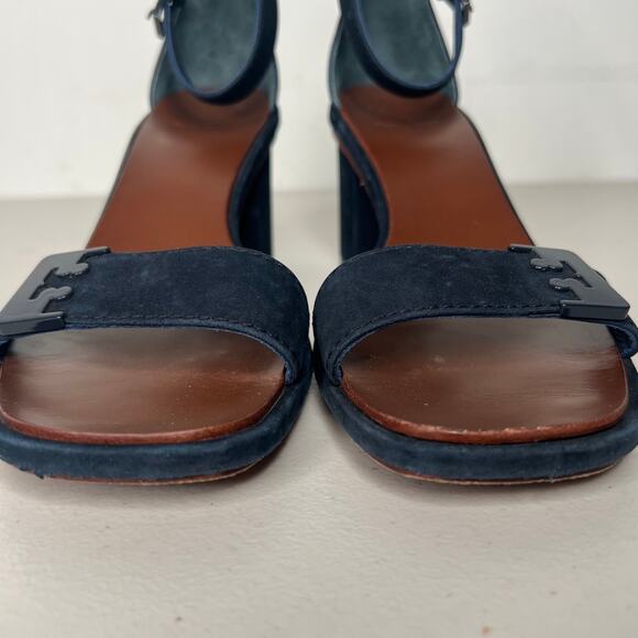 Tory Burch Navy Gabrielle Leather City Block Heel Sandal Size 8 - Picture 6 of 10